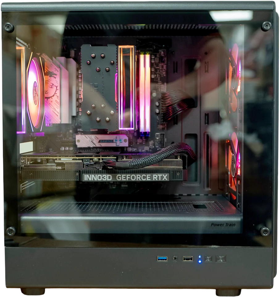 Side view of the new Deep-Striker in black, showing the GPU and RGB fans