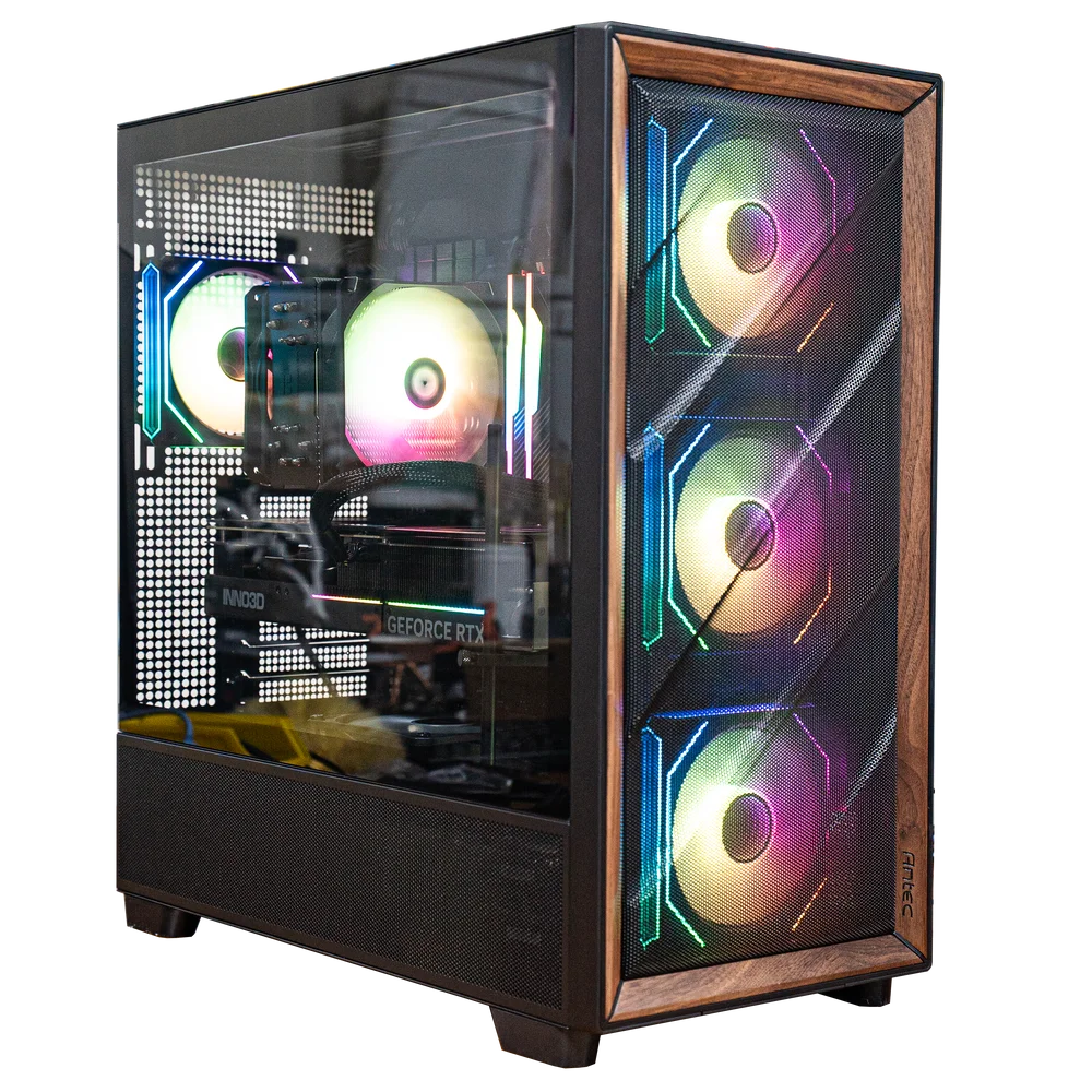 IronClad Battlecruiser gaming PC with wood trim